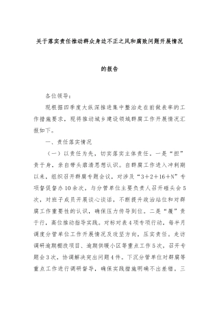 关于落实责任推动群众身边不正之风和腐败问题开展情况的报告