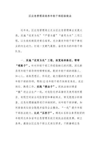 区应急管理局培养年轻干部经验做法