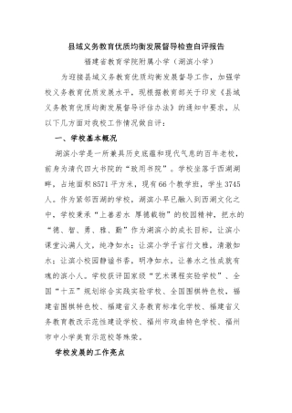 县域义务教育优质均衡发展督导检查自评报告