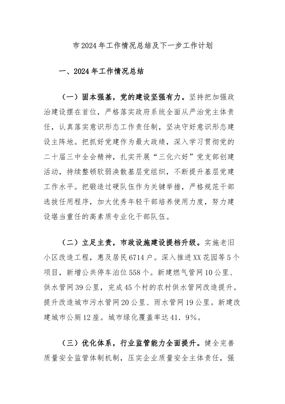 市2024年工作情况总结及下一步工作计划_第1页