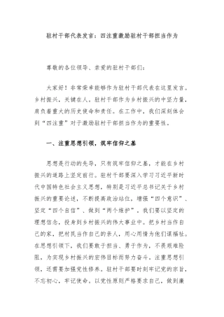 驻村干部代表发言：四注重激励驻村干部担当作为