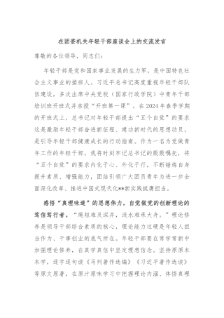 在团委机关年轻干部座谈会上的交流发言