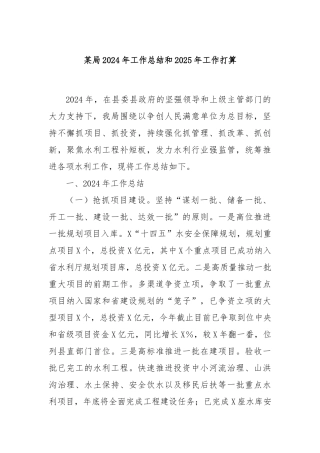 某局2024年工作总结和2025年工作打算