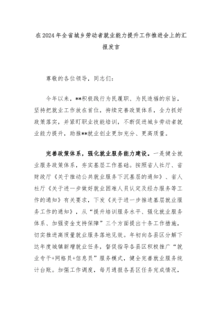 在2024年全省城乡劳动者就业能力提升工作推进会上的汇报发言