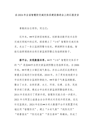 在2024年全省智慧防灾减灾体系建设推进会上的汇报发言