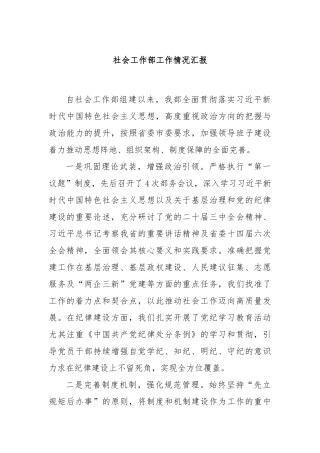 社会工作部工作情况汇报