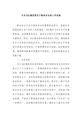中共XXX镇党委关于粮食安全的工作安排