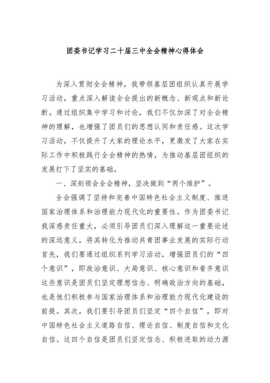 团委书记学习二十届三中全会精神心得体会_第1页