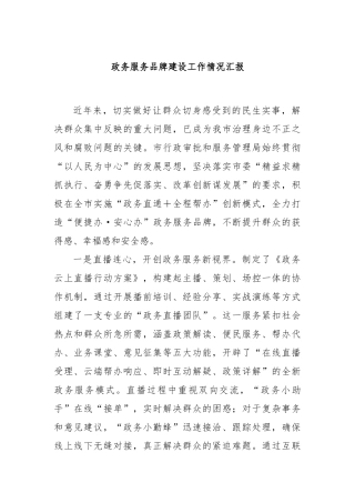 政务服务品牌建设工作情况汇报