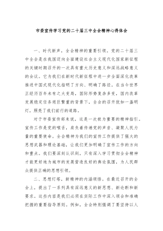 市委宣传学习党的二十届三中全会精神心得体会