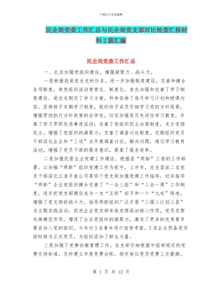 民企局党委工作汇总与民企局党支部对照检查汇报材料2篇汇编