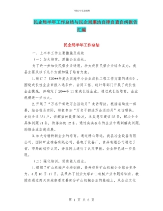 民企局半年工作总结与民企局廉洁自律自查自纠报告汇编