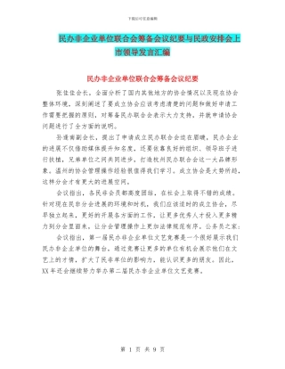 民办非企业单位联合会筹备会议纪要与民政安排会上市领导发言汇编