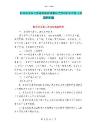 民办非企业工作计划报告样本与民办非企业工作计划范例汇编