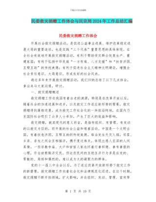 民委救灾捐赠工作体会与民宗局2024年工作总结汇编