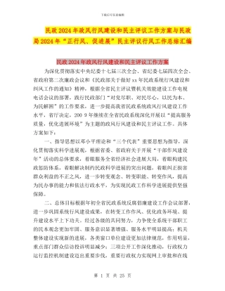 民政2024年政风行风建设和民主评议工作方案与民政局2024年“正行风、促发展”民主评议行风工作总结汇编