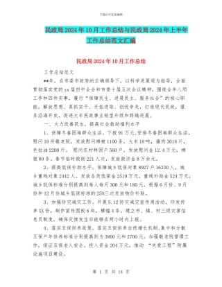 民政局2024年10月工作总结与民政局2024年上半年工作总结范文汇编