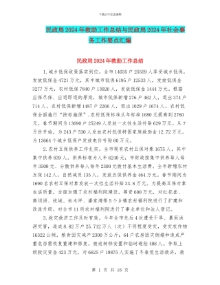 民政局2024年救助工作总结与民政局2024年社会事务工作要点汇编