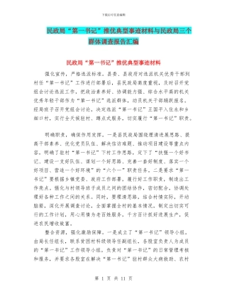 民政局“第一书记”推优典型事迹材料与民政局三个群体调查报告汇编