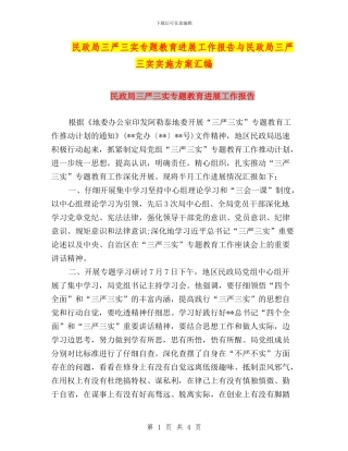民政局三严三实专题教育进展工作报告与民政局三严三实实施方案汇编