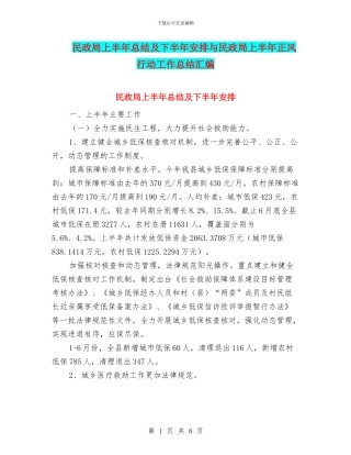民政局上半年总结及下半年安排与民政局上半年正风行动工作总结汇编