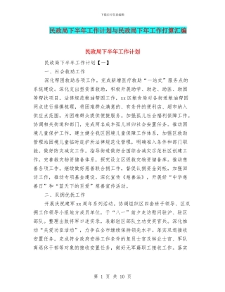 民政局下半年工作计划与民政局下年工作打算汇编