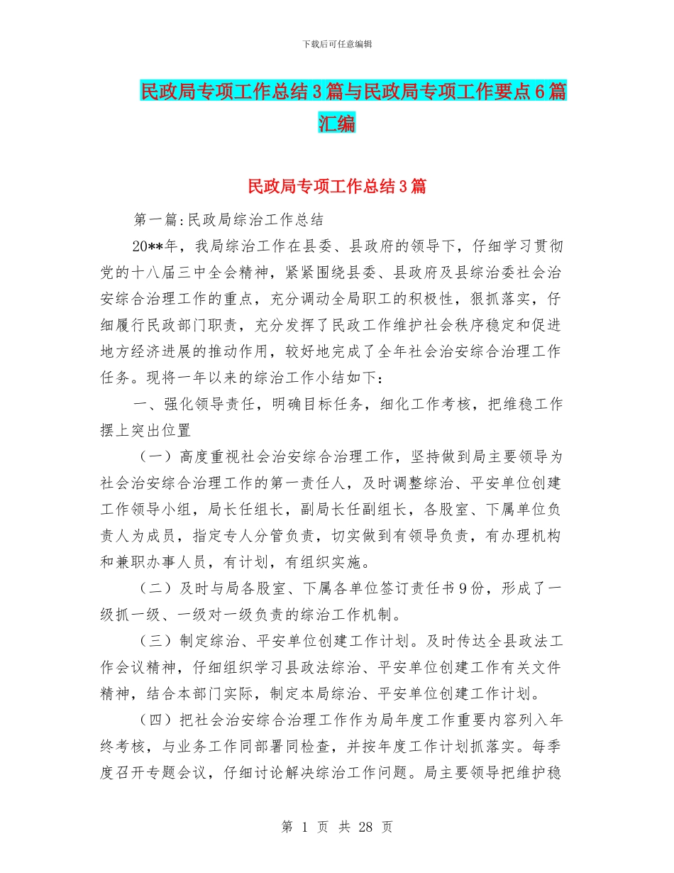民政局专项工作总结3篇与民政局专项工作要点6篇汇编_第1页