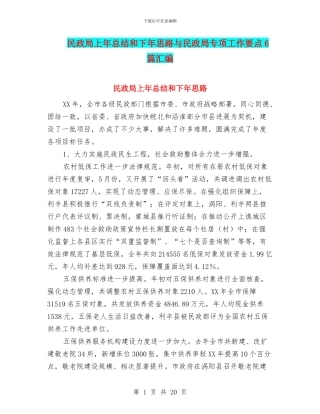 民政局上年总结和下年思路与民政局专项工作要点6篇汇编
