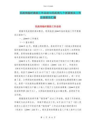 民政局临时救助工作总结与民政局九个抓紧抓实工作自查报告汇编