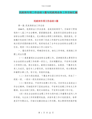 民政局专项工作总结3篇与民政局业务工作目标汇编