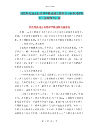 民政局促进全县经济平稳发展自查报告与民政局信息公开保障报告汇编