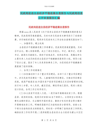 民政局促进全县经济平稳发展自查报告与民政局信息公开审查报告汇编