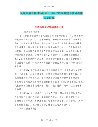 民政局信息化推进发展计划与民政局党建示范点创建方案汇编