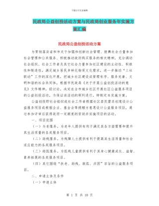 民政局公益创投活动方案与民政局创业服务年实施方案汇编