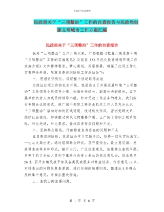 民政局关于“三项整治”工作的自查报告与民政局创建文明城市工作方案汇编