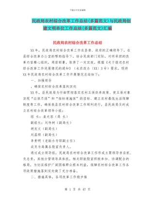 民政局农村综合改革工作总结与民政局创建文明单位工作总结(多篇范文)汇编