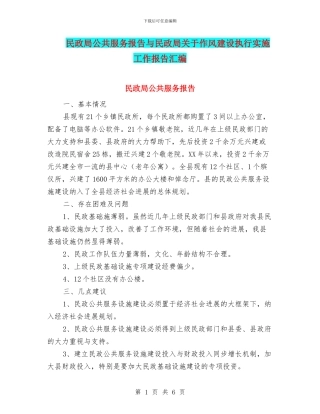 民政局公共服务报告与民政局关于作风建设执行实施工作报告汇编