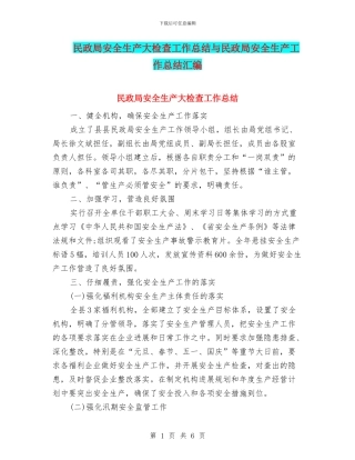 民政局安全生产大检查工作总结与民政局安全生产工作总结汇编
