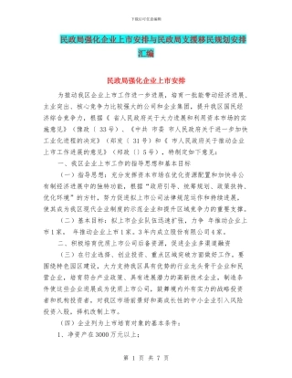 民政局强化企业上市安排与民政局支援移民规划安排汇编