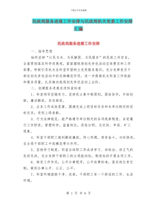 民政局服务发展工作安排与民政局机关党委工作安排汇编