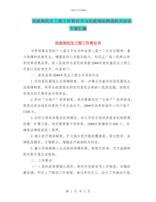 民政局民生工程工作责任书与民政局法律进机关活动方案汇编