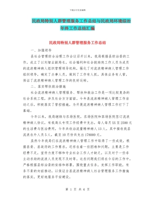 民政局特殊人群管理服务工作总结与民政局环境综治年终工作总结汇编