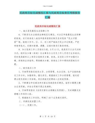 民政局目标完成情况汇报与民政局目标责任考核报告汇编