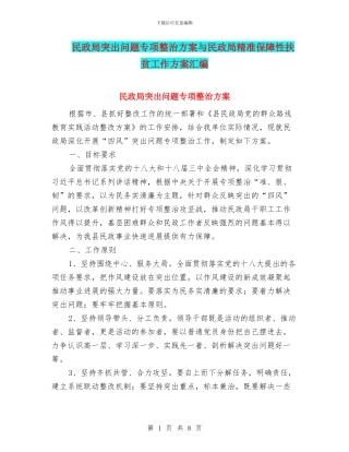 民政局突出问题专项整治方案与民政局精准保障性扶贫工作方案汇编