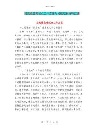 民政救急难试点工作方案与民政汇报材料汇编