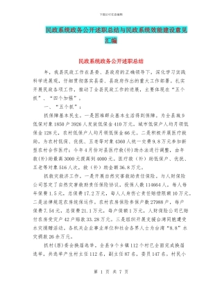 民政系统政务公开述职总结与民政系统效能建设意见汇编