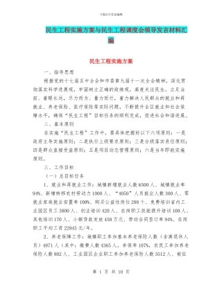 民生工程实施方案与民生工程调度会领导发言材料汇编