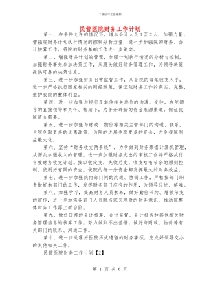 民营医院财务工作计划