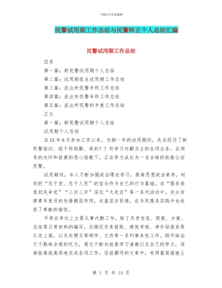 民警试用期工作总结与民警转正个人总结汇编