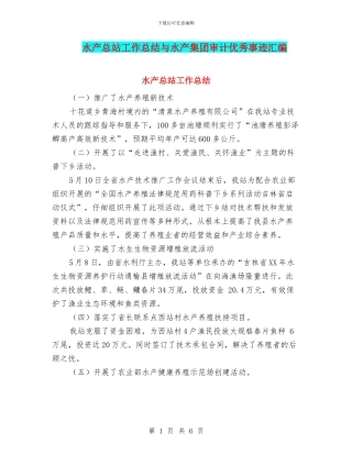 水产总站工作总结与水产集团审计优秀事迹汇编